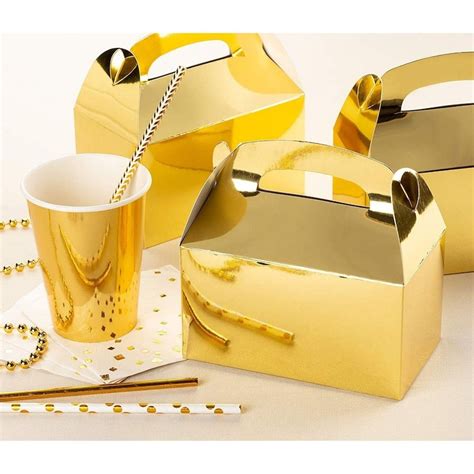 Party Treat Boxes, 24 Pack Metallic Gold Foil Gable Gift Boxes, 